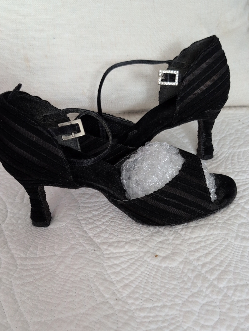 Black Striped Satin Mary Jane Heels